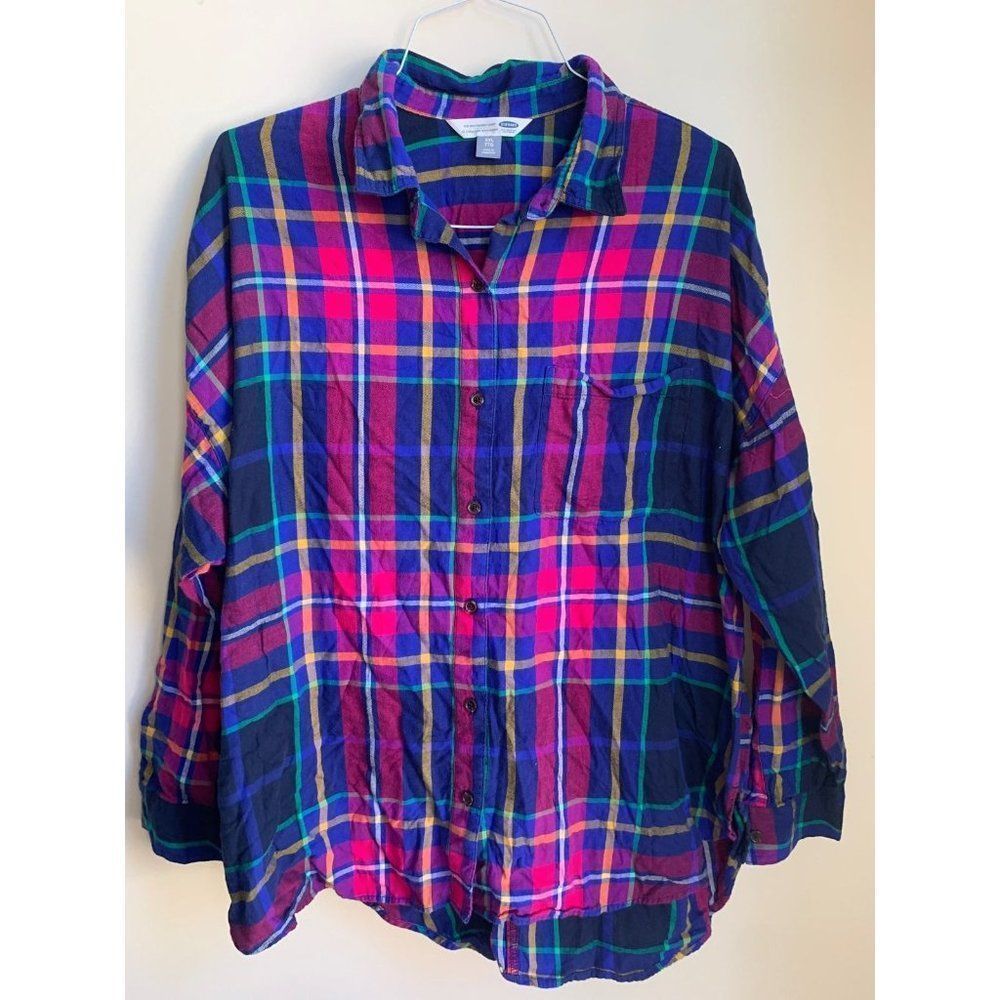 Old Navy colorful plaid boyfriend shirt button up